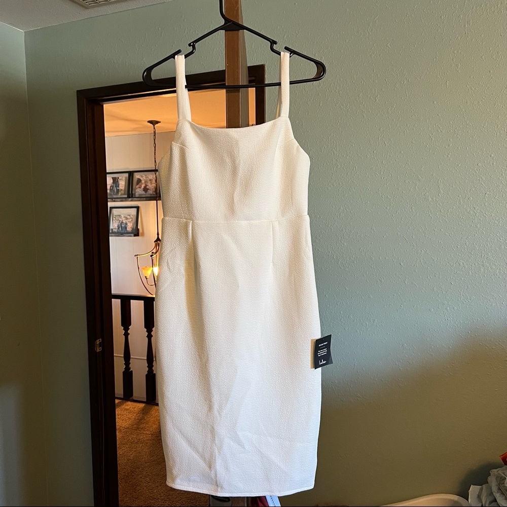 Lulus Guessing Game White Bodycon Midi Dress Size Large
